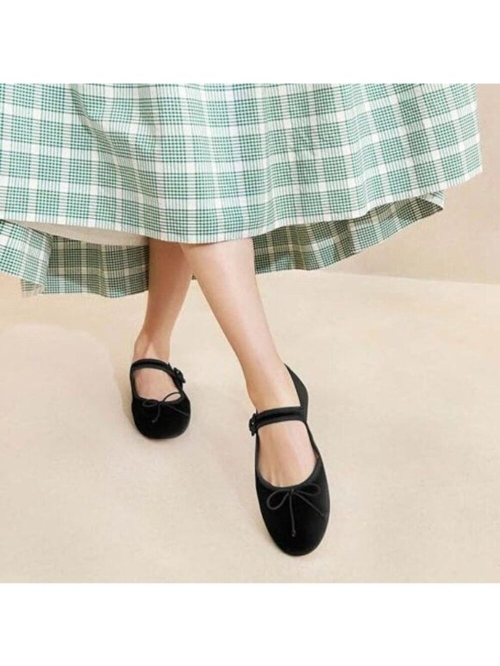 miss left Women Bowknot Ankle Strap Mary Jane Classic Closed Round Toe Black